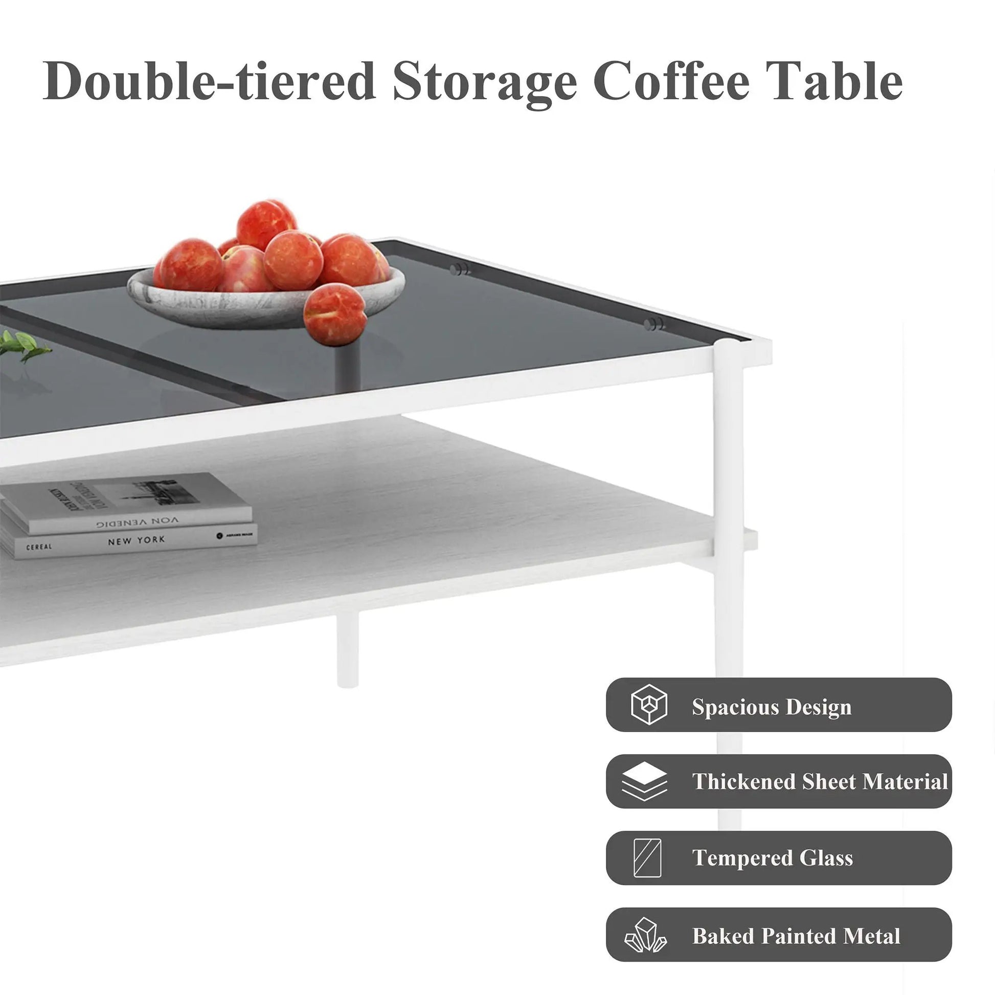 Rectangle coffee table with tempered glass top and white legs, table by Unique Piece Furniture on Tampa Home & Garden Store