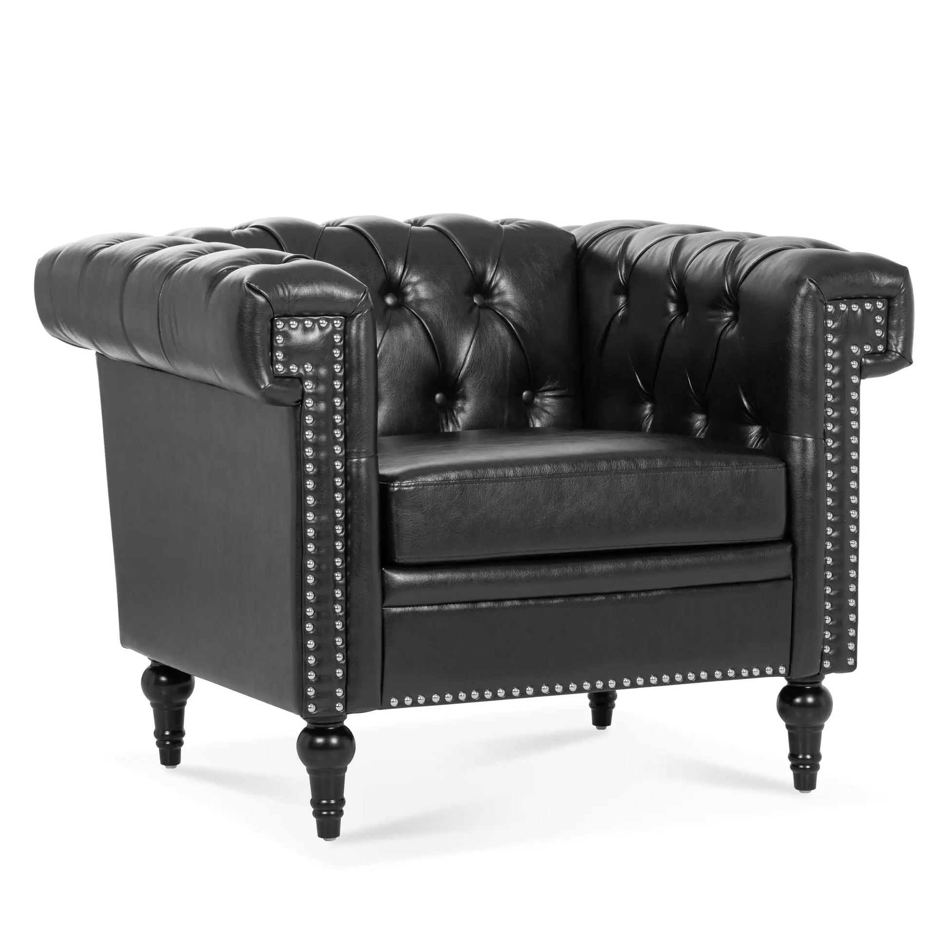 1 Seater black leather sofa with tufted back and nailhead arms by Unique Piece Furniture on Tampa Home & Garden Store