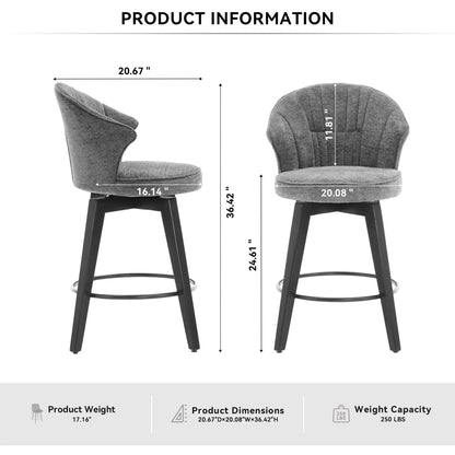 Wing Back Swivel Bar Stools set of 2 in grey fabric with black metal legs Unique Piece Furniture on Tampa Home & Garden Store