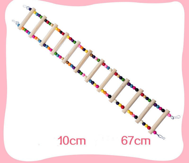 Parrot toy ladder with wooden rungs and colorful beads, cage swing accessory on Tampa Home & Garden Store