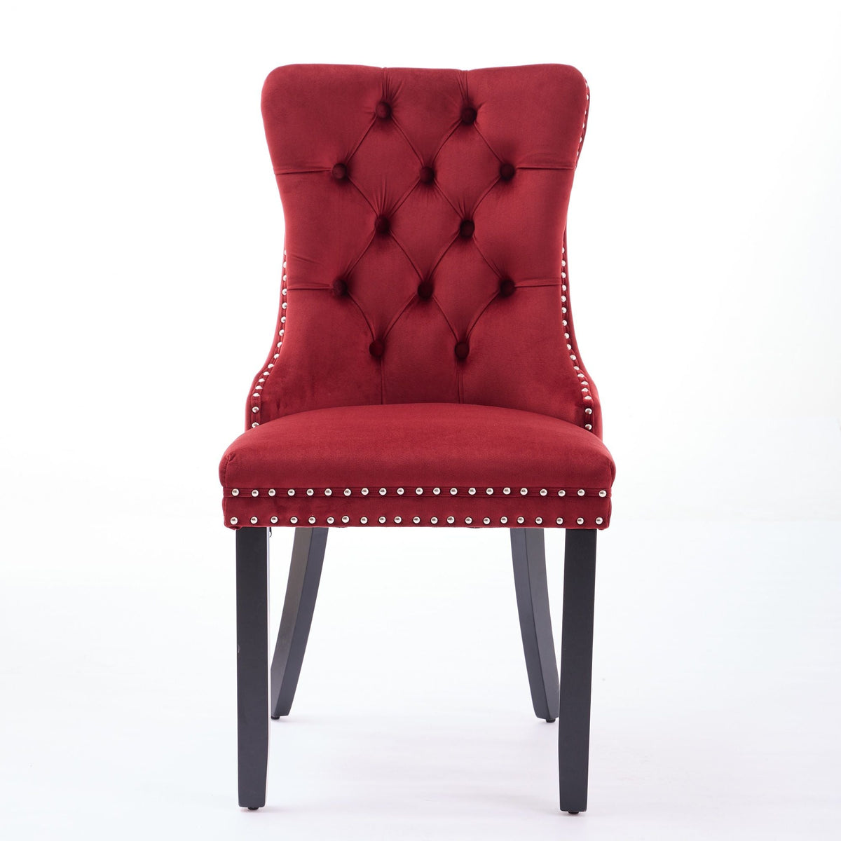 Classic Velvet Dining Chair Burgundy with tufted back and nailhead trim, solid wood legs on Tampa Home & Garden Store