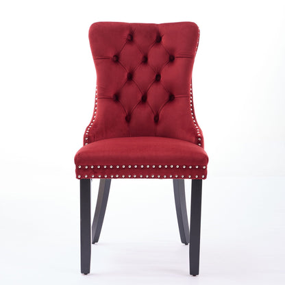 Classic Velvet Dining Chair Burgundy with tufted back and nailhead trim, solid wood legs on Tampa Home & Garden Store