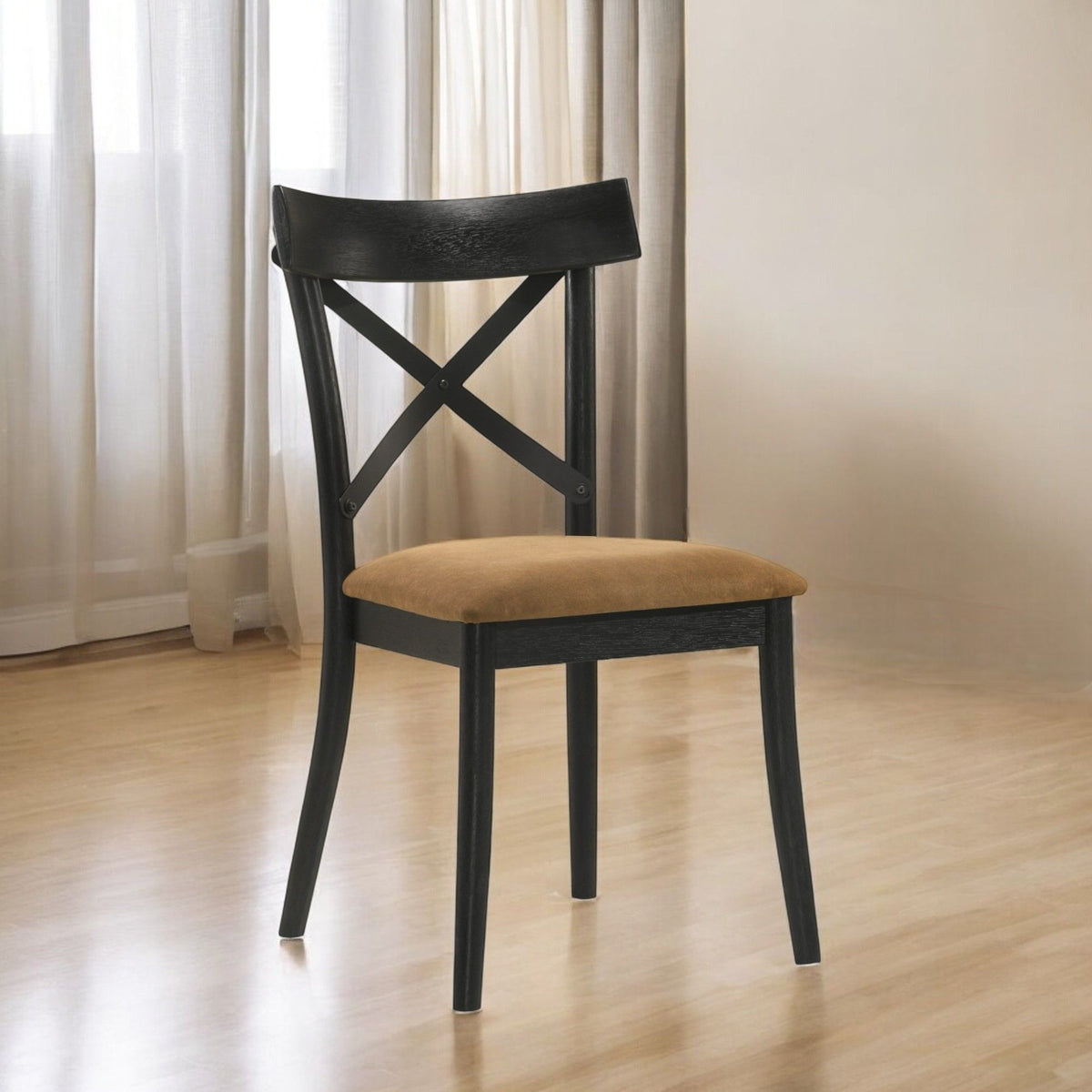 Black faux leather X-back side chair with brown upholstered seat, set of 2 by HouseOfZazla on Tampa Home & Garden Store