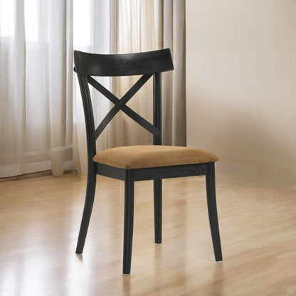 Black faux leather X-back side chair with brown upholstered seat, set of 2 by HouseOfZazla on Tampa Home & Garden Store