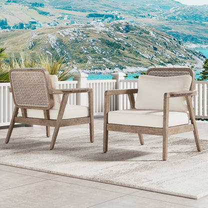 Set of Acacia Wood Patio Chairs with Cushions