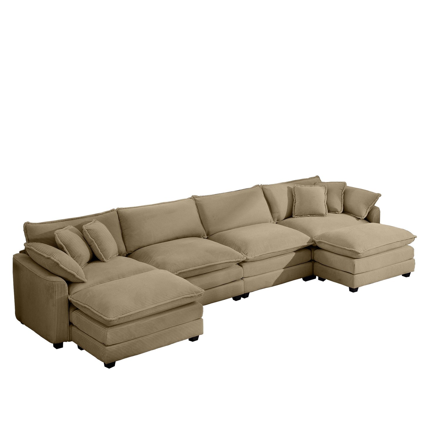Modern oversized modular cushion sofa with ottoman in beige corduroy fabric by HouseOfZazla on Tampa Home & Garden Store