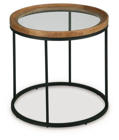 Noraluna round end table with glass top and black metal frame by Unique Piece Furniture on Tampa Home & Garden Store