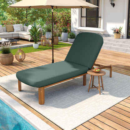 Outdoor Chaise Lounge with adjustable backrest in green cushion and wooden frame on Tampa Home & Garden Store
