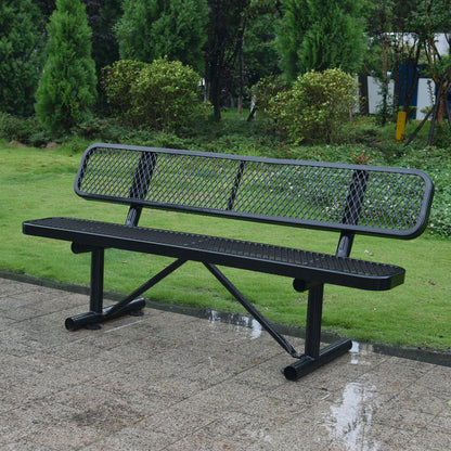 6' outdoor steel bench with backrest by HouseOfZazla, black powder-coated metal on Tampa Home & Garden Store