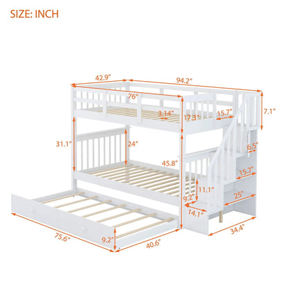 Stairway Bunk Bed with Storage and Guard Rail