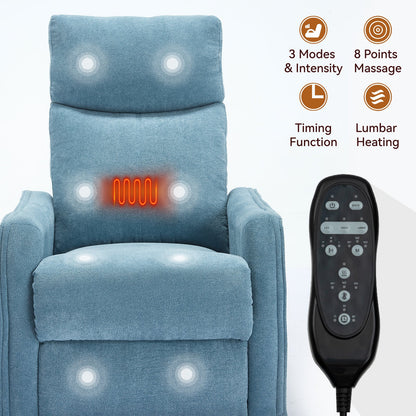Heat massage manual recliner chair in blue fabric with remote control on Tampa Home & Garden Store