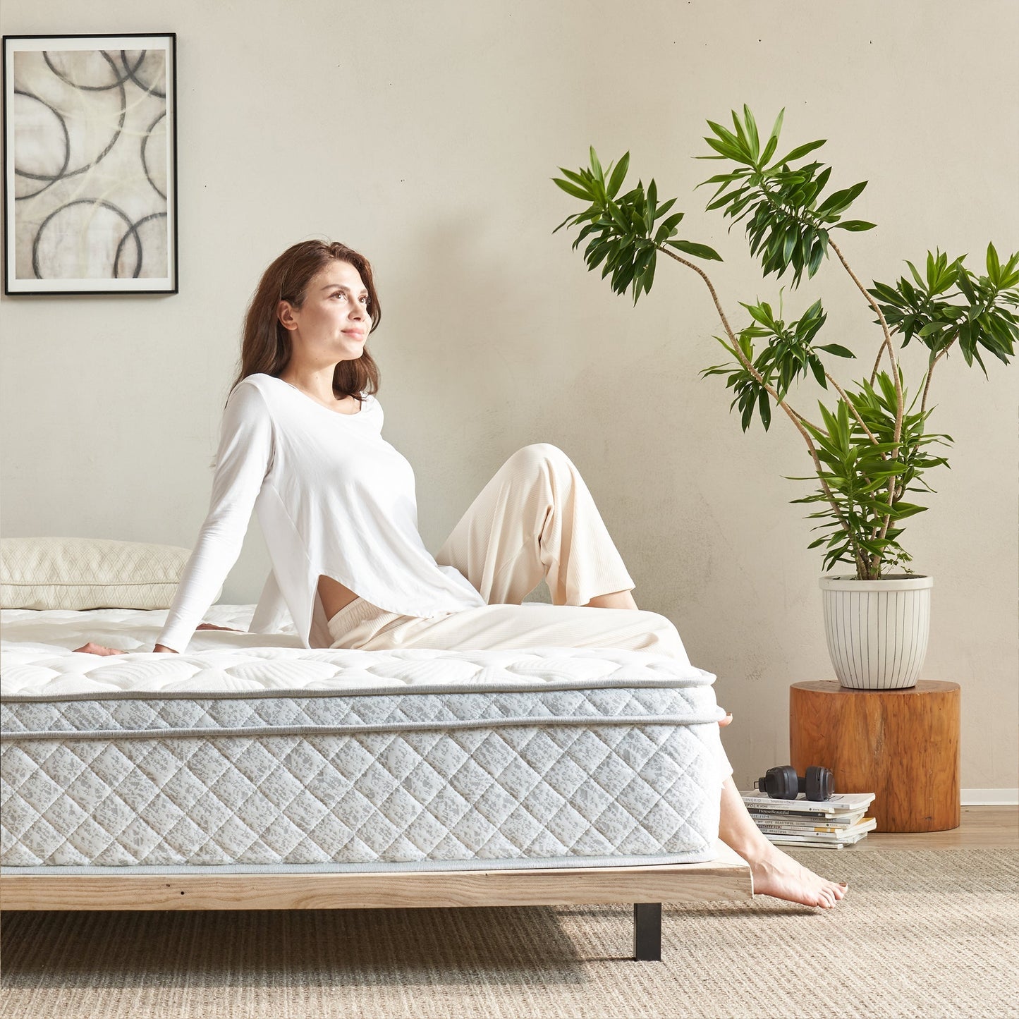 TM Home 12 Inch Hybrid Cooling Memory Foam Mattress by HouseOfZazla with white quilted top on Tampa Home & Garden Store