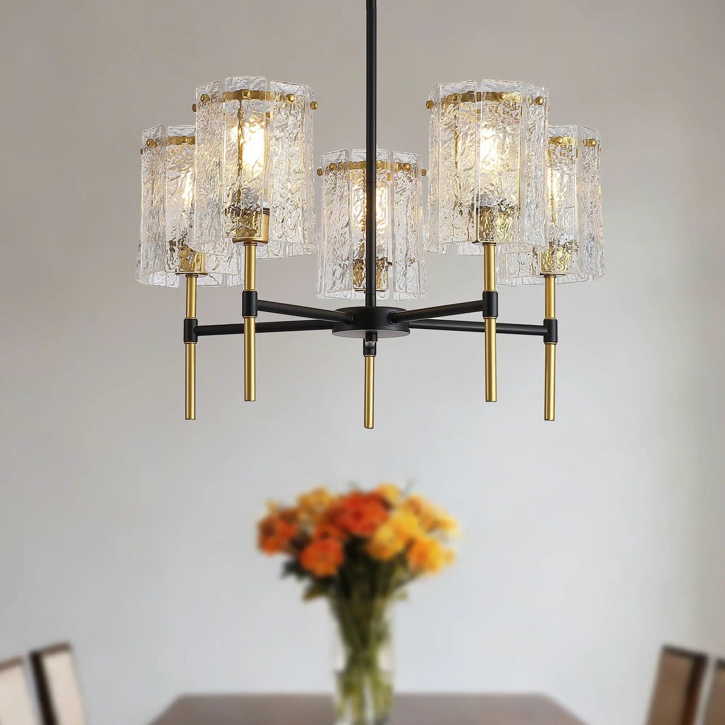 Five Light Chandelier With Textured Glass