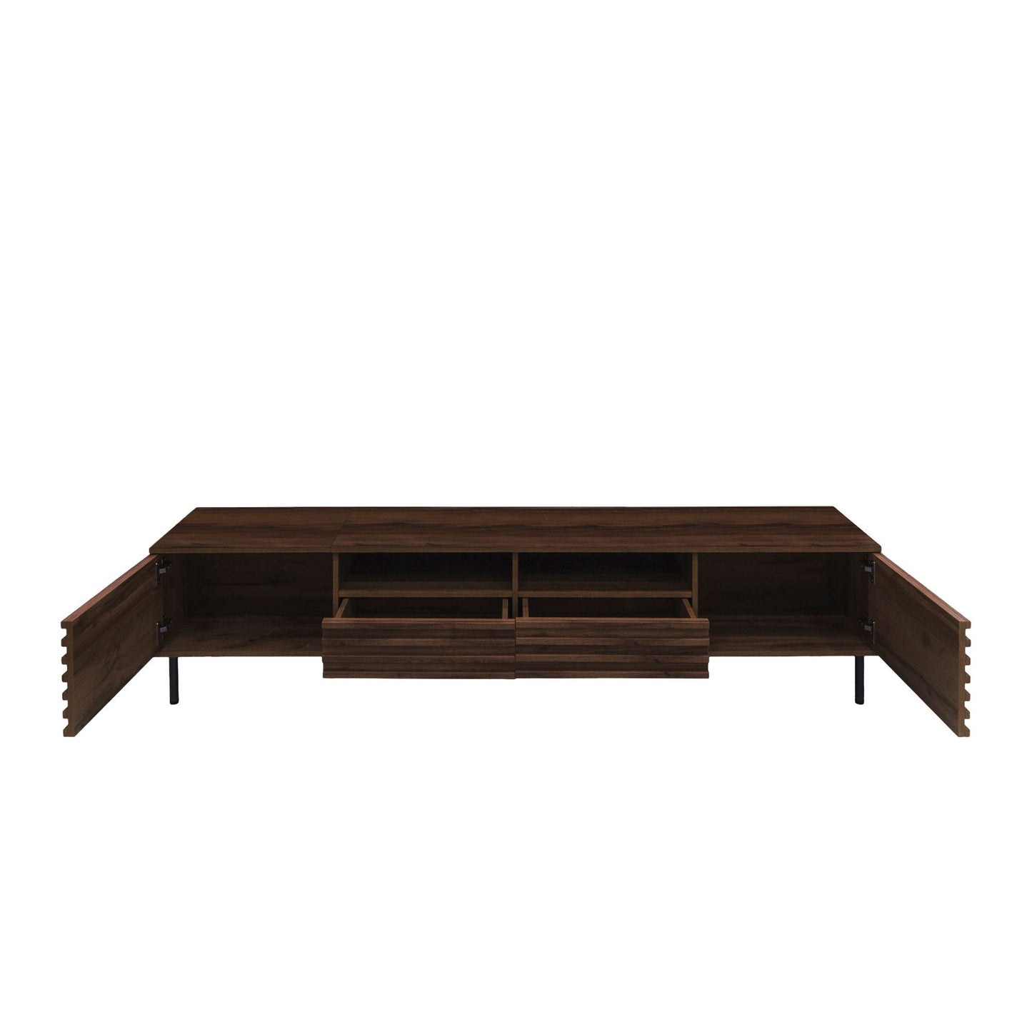 Walnut TV stand by HouseOfZazla with closed storage and open shelves for TVs 85 inches on Tampa Home & Garden Store