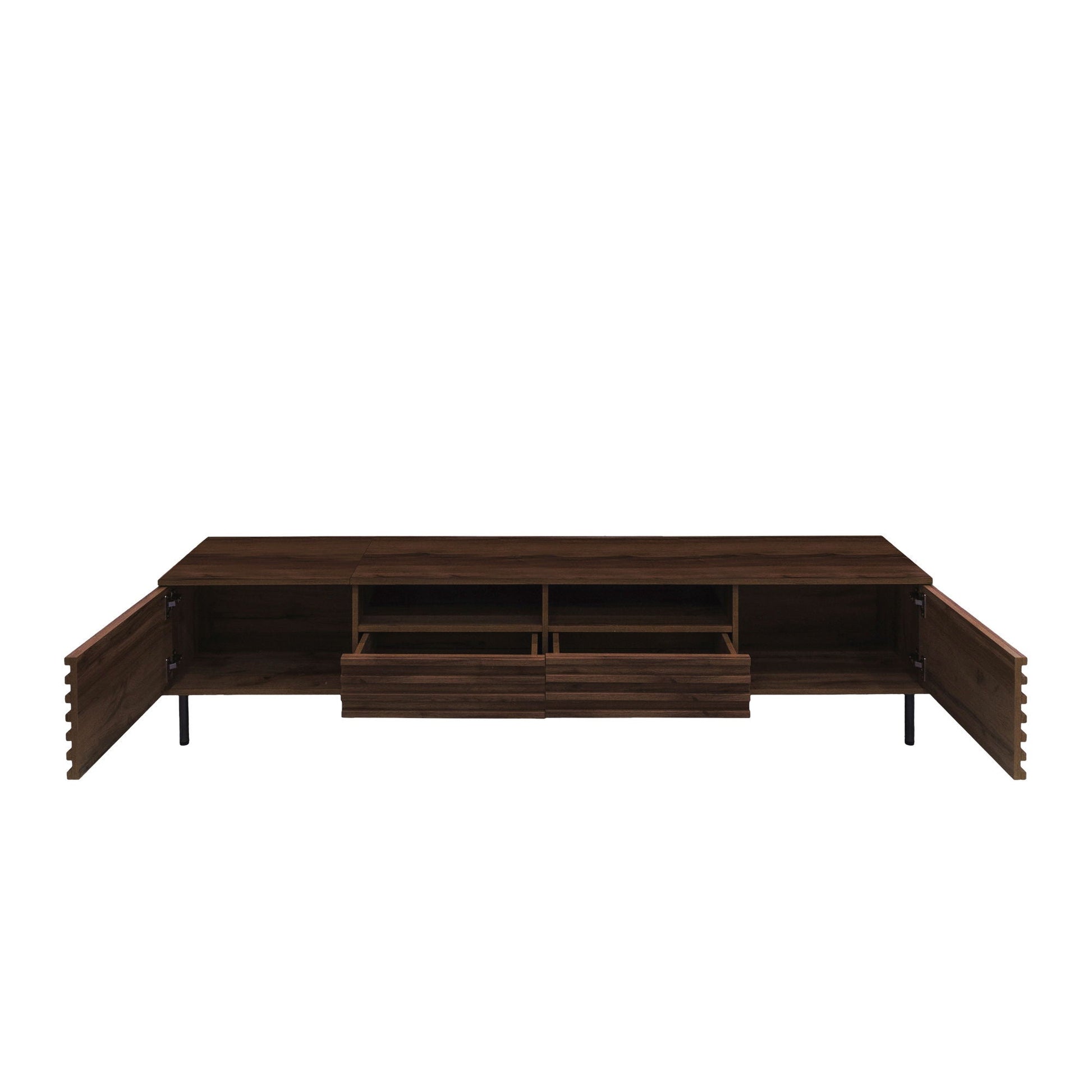 Walnut TV stand by HouseOfZazla with closed storage and open shelves for TVs 85 inches on Tampa Home & Garden Store
