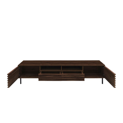 Walnut TV stand by HouseOfZazla with closed storage and open shelves for TVs 85 inches on Tampa Home & Garden Store