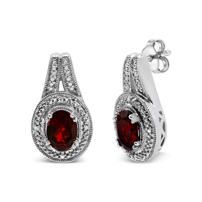 Stud earrings in .925 sterling silver with 8x6mm red oval garnets and pave diamond halos on Tampa Home & Garden Store