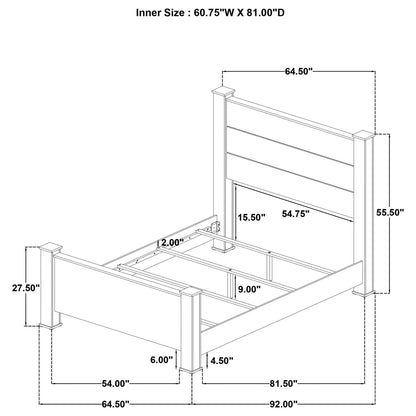 Sansome Queen Panel Bed Oak by HouseOfZazla architectural line drawing with dimensions on Tampa Home & Garden Store