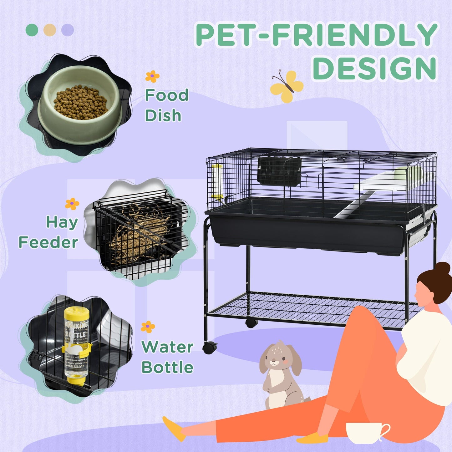 Pawhut cage on wheeled stand, black metal with shelf and water bottle by HouseOfZazla on Tampa Home & Garden Store