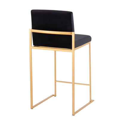 Contemporary high back counter stool with black upholstery and gold frame on Tampa Home & Garden Store
