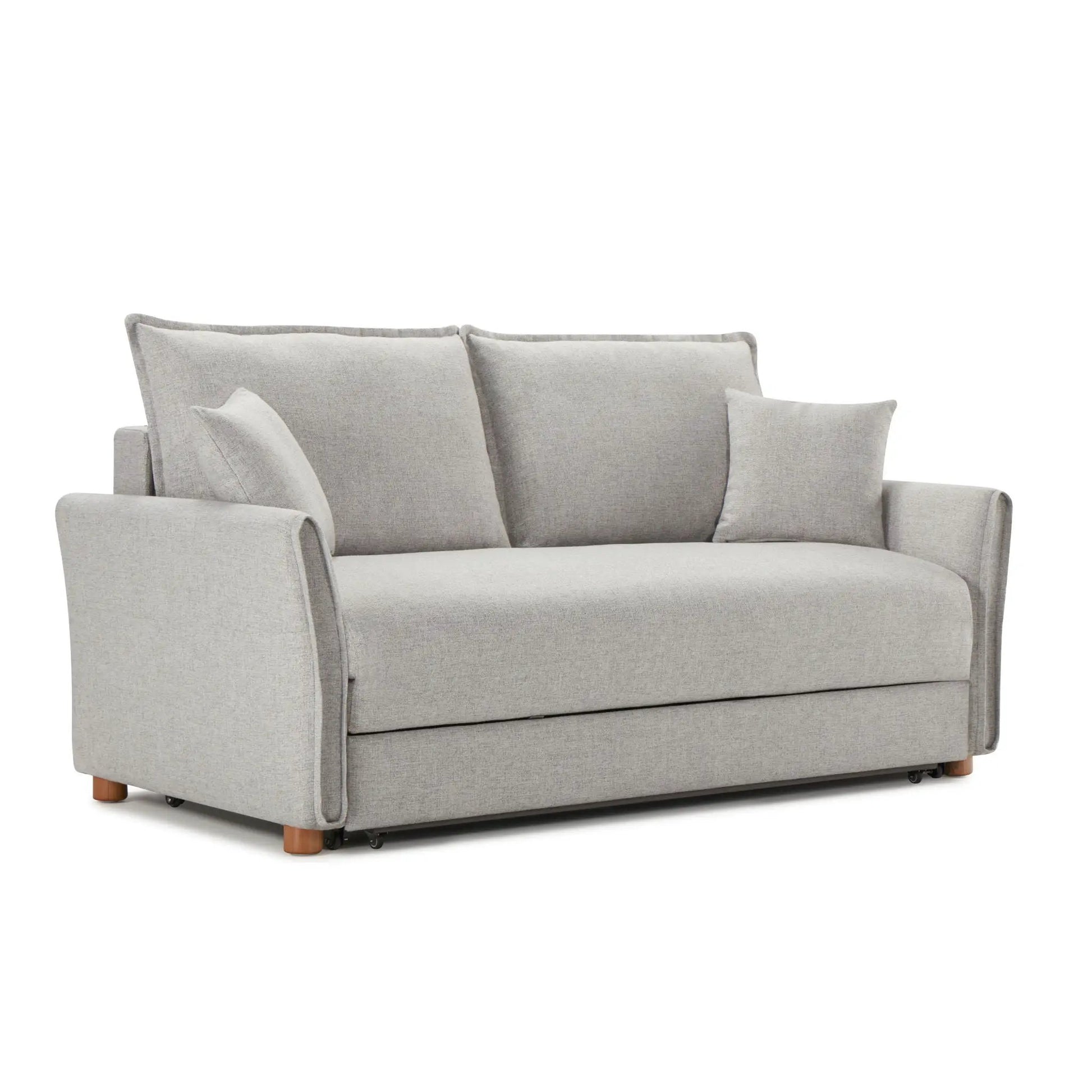 Gray chenille sleeper sofa with storage and two toss pillows by Unique Piece Furniture on Tampa Home & Garden Store