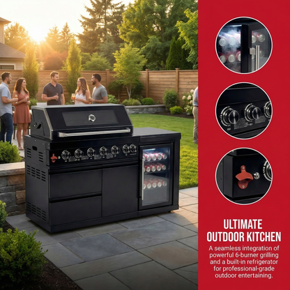 Stainless 6 Burner Propane Grill and Side Shelf