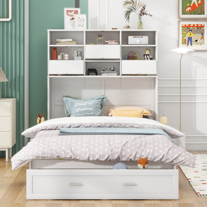 ueen Size Murphy Bed with Bookcase, Bedside Shelves and a Big Drawer, White - Tampa Home & Garden Store