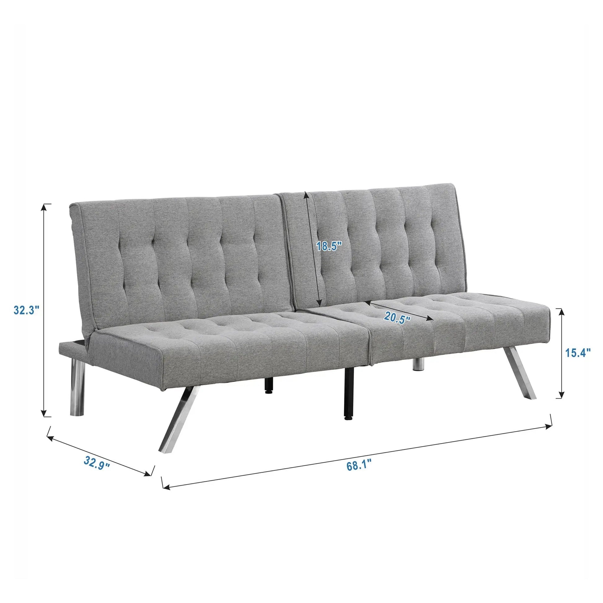 Futon Sofa Bed gray tufted back and metal legs 68.1x32.9in Unique Piece Furniture on Tampa Home & Garden Store