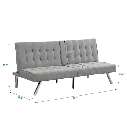 Futon Sofa Bed gray tufted back and metal legs 68.1x32.9in Unique Piece Furniture on Tampa Home & Garden Store