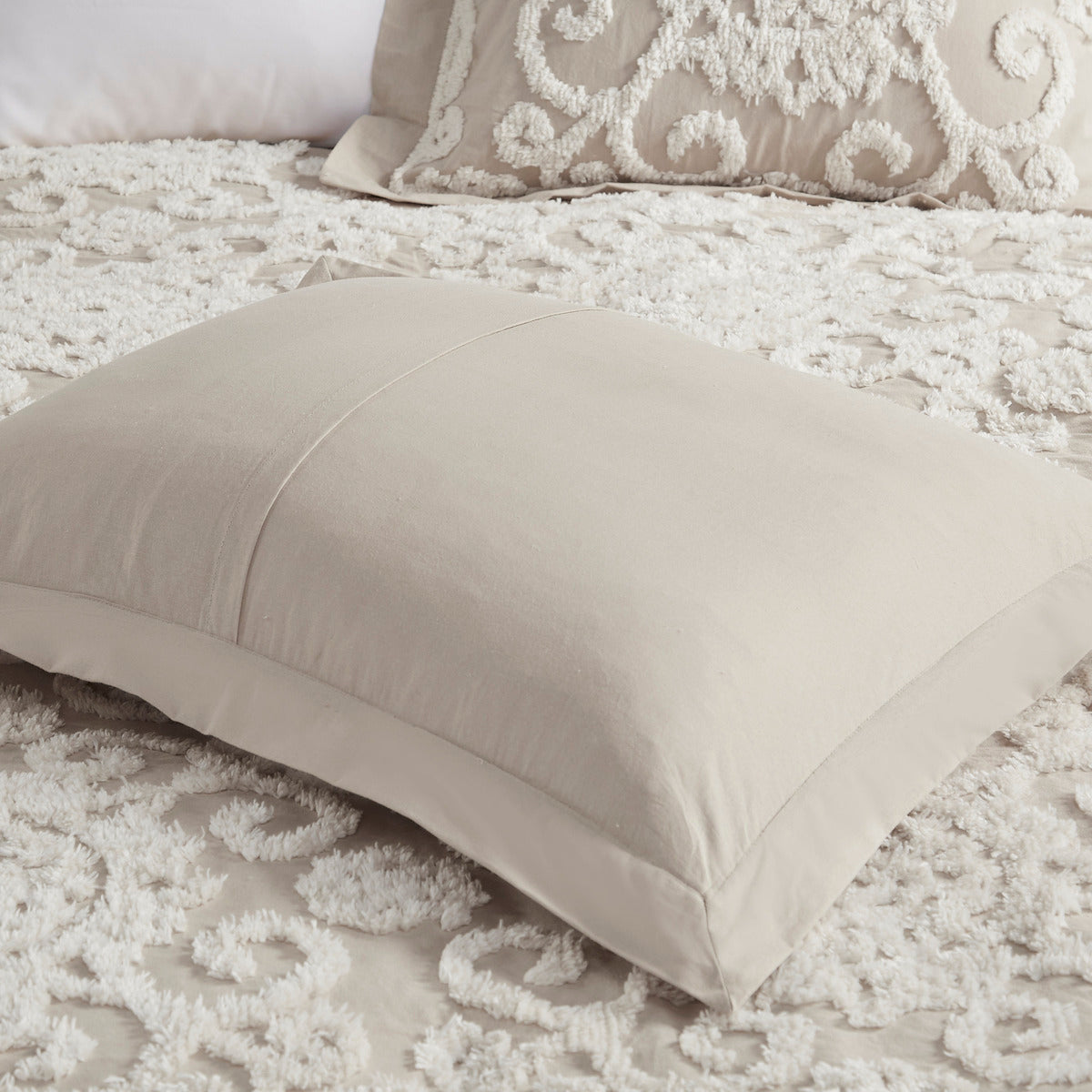 Cotton Comforter Mini Set Taupe King by HouseOfZazla, taupe cotton bedding on plush white rug on Tampa Home & Garden Store