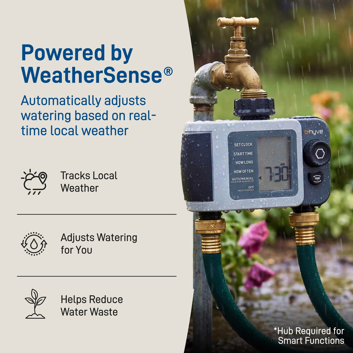 Hose Timer B-Hyve XD Bluetooth by Orbit Irrigation, black/gray device with brass fittings on Tampa Home & Garden Store