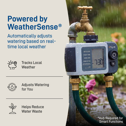 Hose Timer B-Hyve XD Bluetooth by Orbit Irrigation, black/gray device with brass fittings on Tampa Home & Garden Store