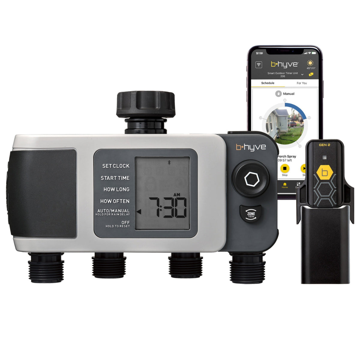 B-hyve XD Bluetooth four-outlet hose timer with hub by Orbit Irrigation, sprinkler control on Tampa Home & Garden Store