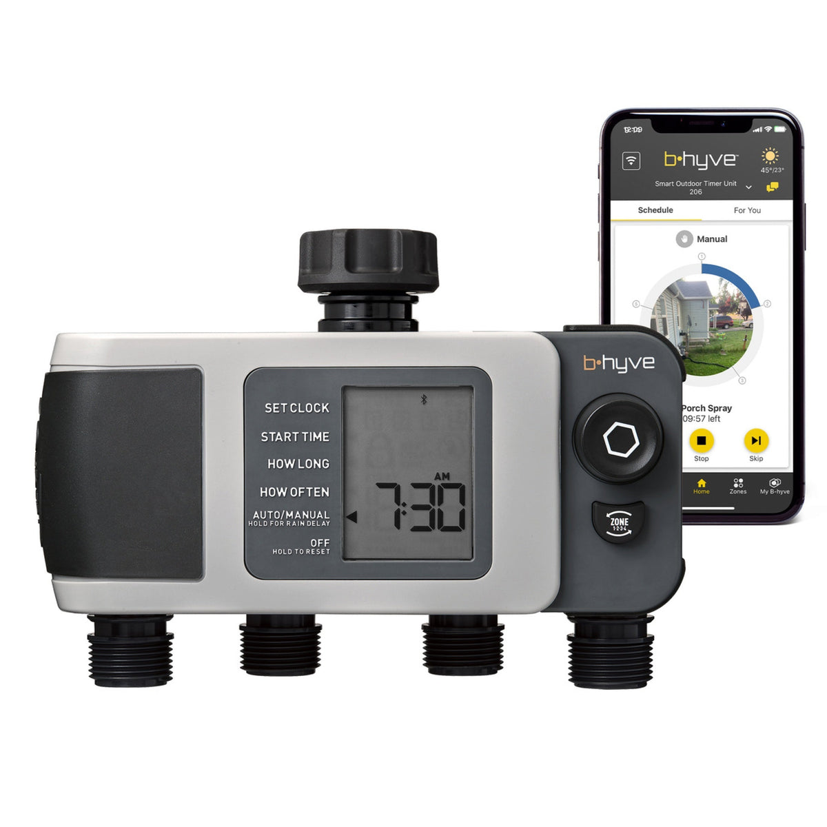 b-hyve XD Bluetooth 4-Outlet Hose Timer with digital display and app by Orbit Irrigation on Tampa Home & Garden Store