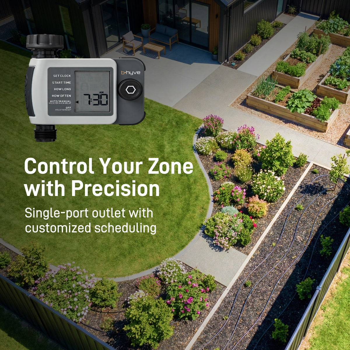 B-Hyve XD Bluetooth Hose Timer Orbit Irrigation white/gray single-outlet with digital display on Tampa Home & Garden Store