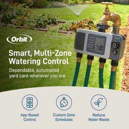 B-Hyve XD Bluetooth four-outlet hose timer with hub by Orbit Irrigation, gray sprinkler control on Tampa Home & Garden Store