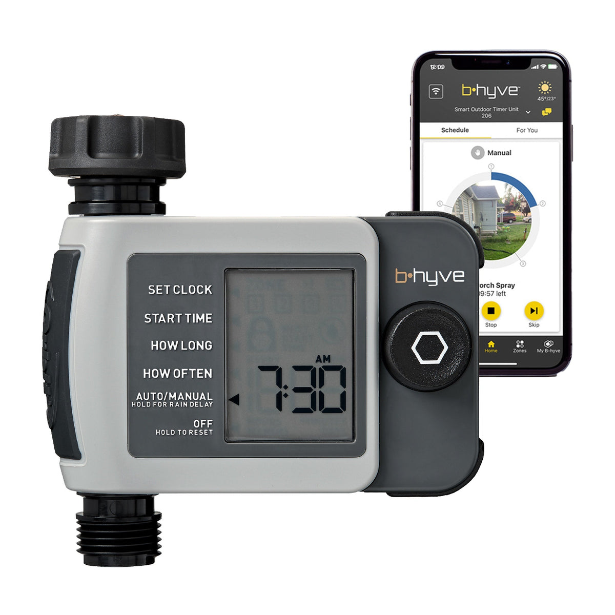 b-hyve XD Bluetooth Hose Faucet Timer, 1 Outlet with digital display and hose connection on Tampa Home & Garden Store