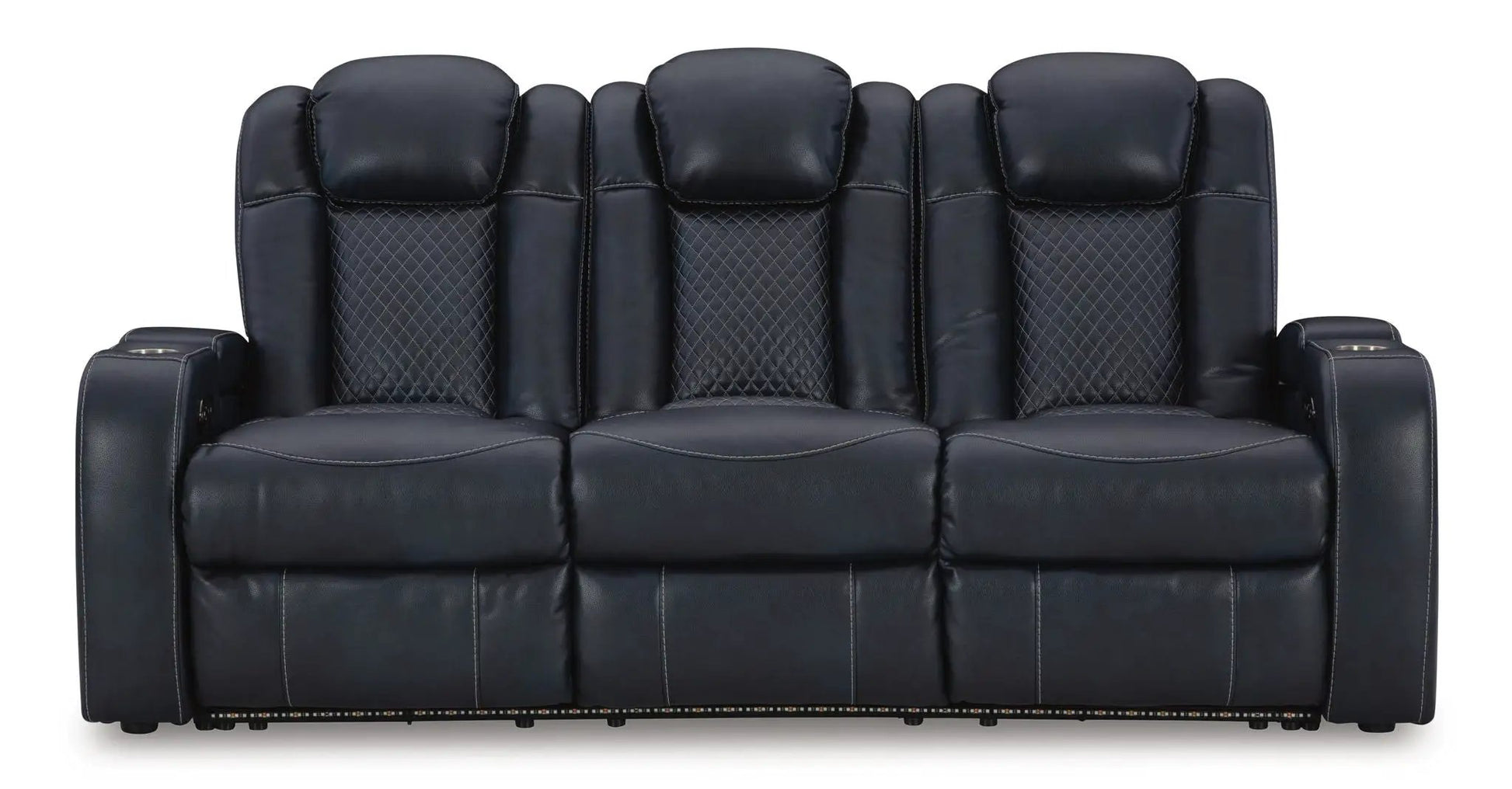 Fyne-dyme power reclining sofa with adjustable headrests in dark navy leather 3-seat on Tampa Home & Garden Store