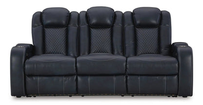 Fyne-dyme power reclining sofa with adjustable headrests in dark navy leather 3-seat on Tampa Home & Garden Store