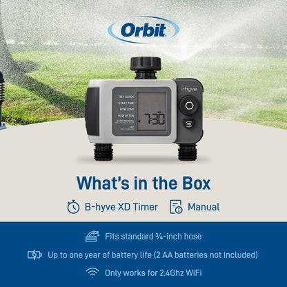 B-hyve XD Hose Timer by Orbit Irrigation, gray timer with digital display and black dial on Tampa Home & Garden Store
