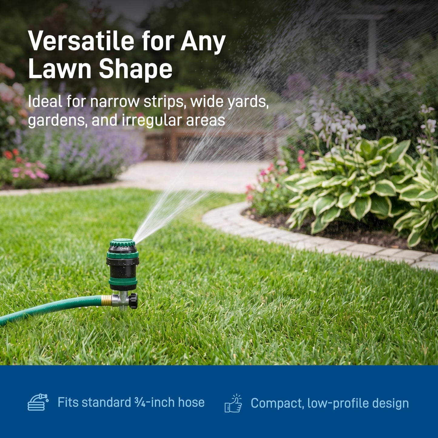 H2O-Six Gear-Drive sprinkler on metal T spike, Orbit Irrigation hose-end sprinkler, green hose on Tampa Home & Garden Store