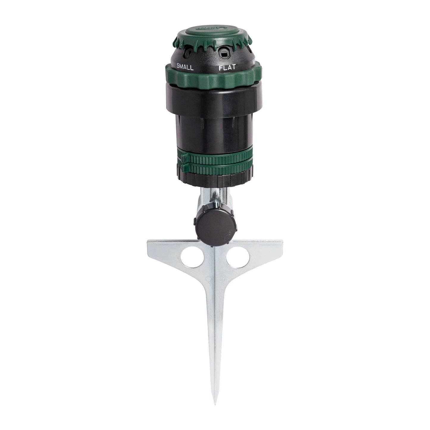H2O-Six gear-drive sprinkler on metal T-spike, green and black hose-end sprinkler on Tampa Home & Garden Store