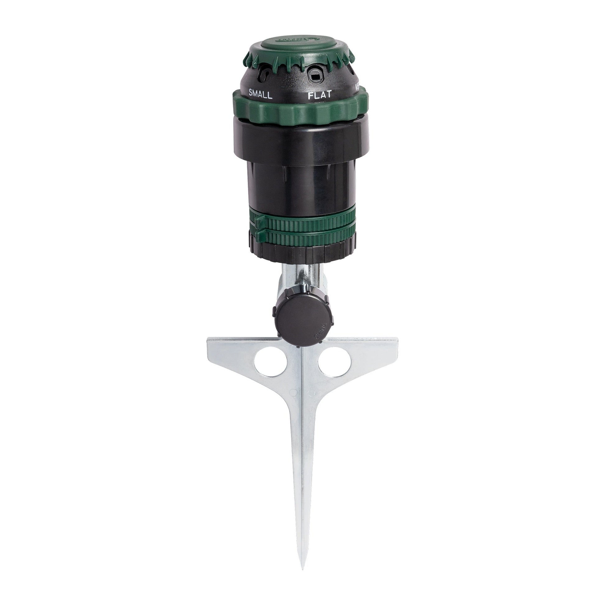H2O-Six gear-drive sprinkler on metal T-spike, green and black hose-end sprinkler on Tampa Home & Garden Store