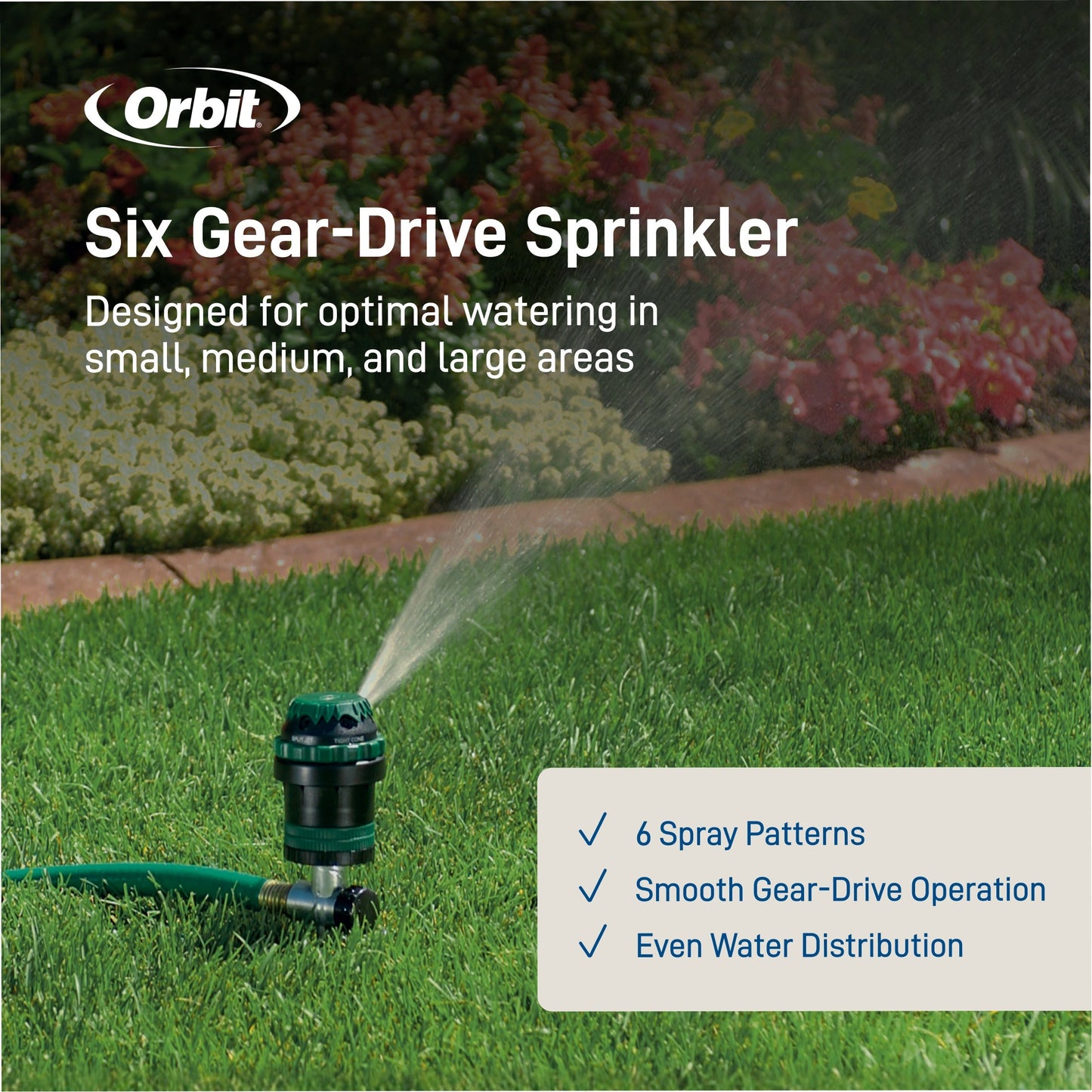 H2O-Six Gear-Drive Sprinkler on metal T Spike by Orbit Irrigation, hose end sprinkler on Tampa Home & Garden Store