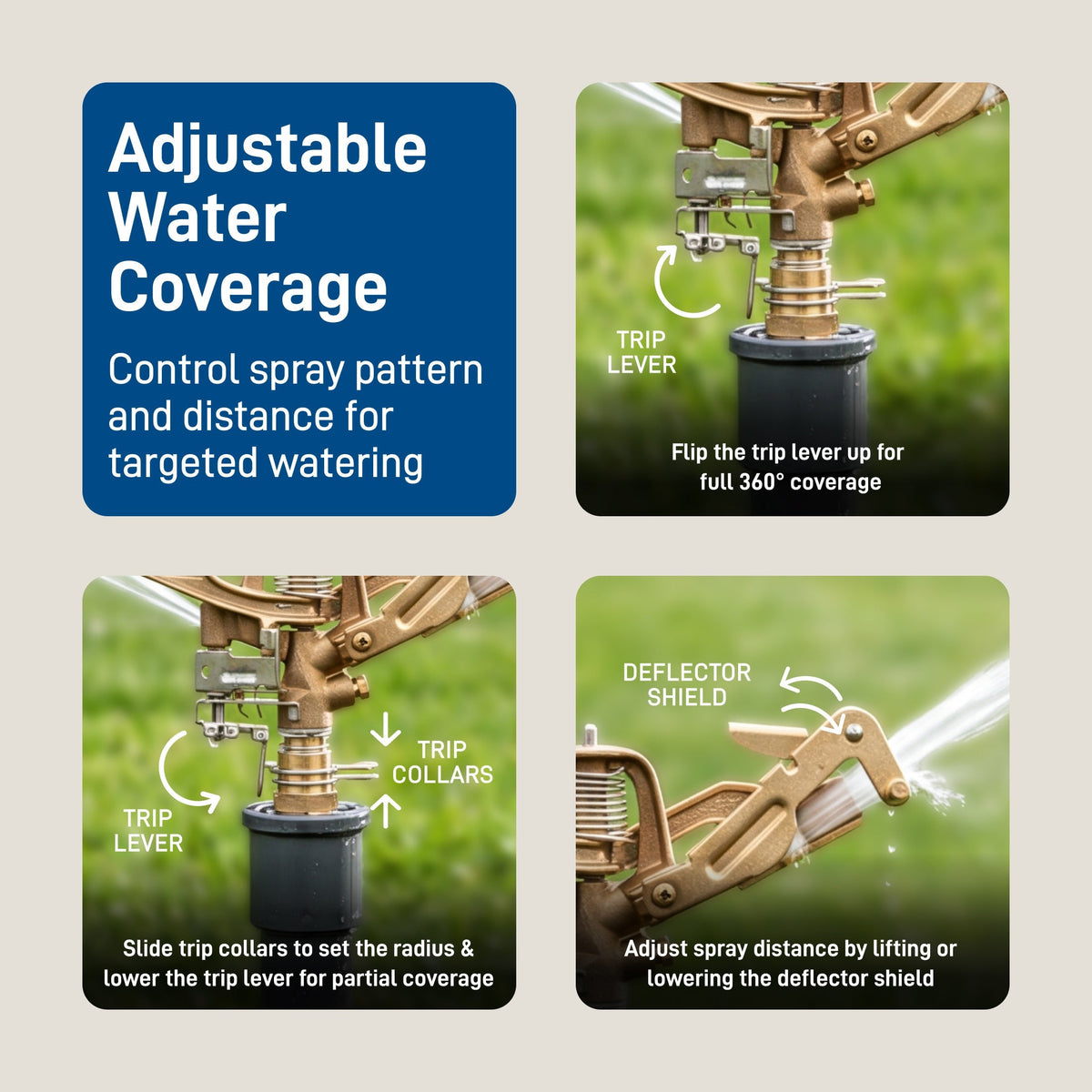 Three-Quarter Inch MPT Orbit Irrigation impact sprinkler head with trip lever on metal body on Tampa Home & Garden Store