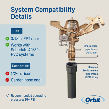 Three Quarter Inch MPT Impact Sprinkler Head Orbit Irrigation bronze body with spring mechanism on Tampa Home & Garden Store