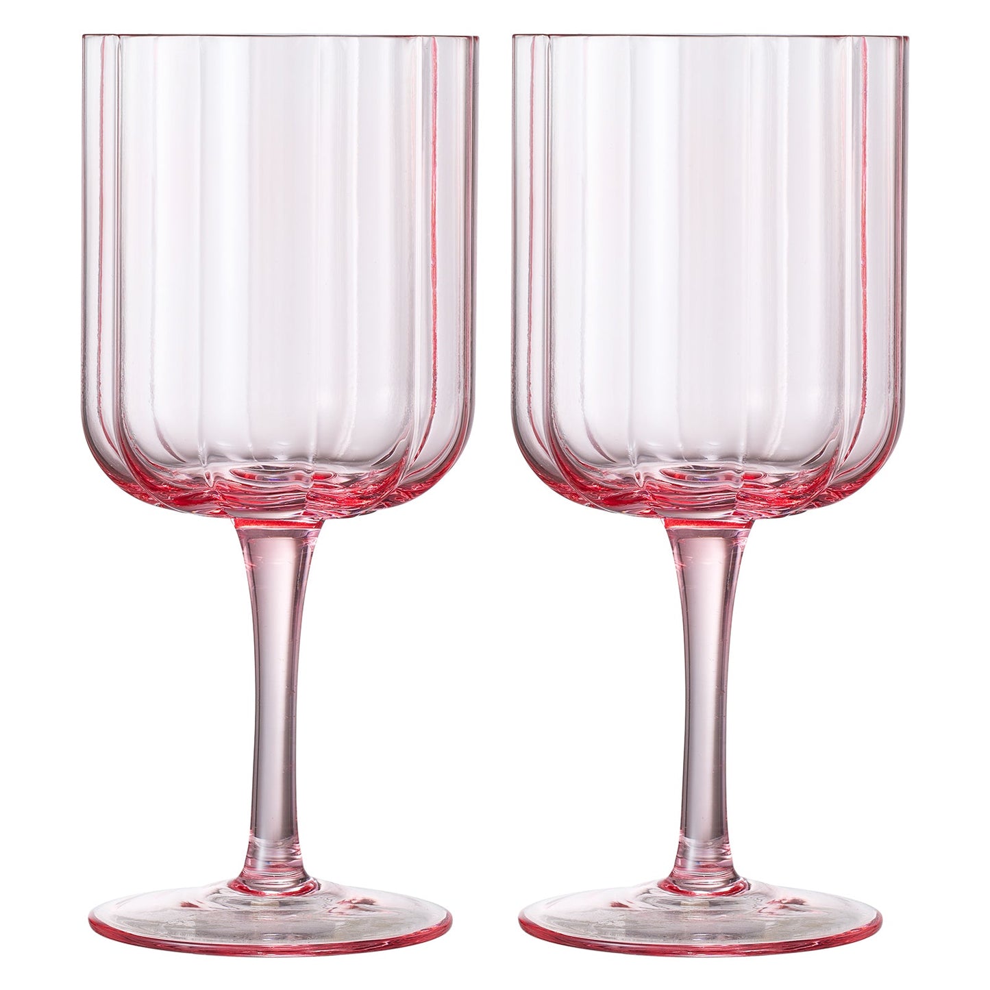Set of Two Pink Flower Wave Stemmed Wine Glasses
