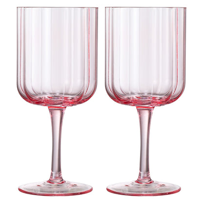 Set of Two Pink Flower Wave Stemmed Wine Glasses