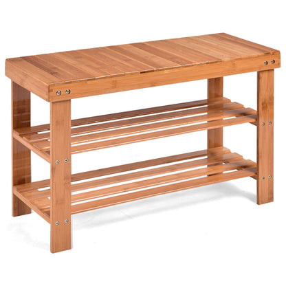 3 Tier Bamboo Bench Storage Shoe Shelf-Black