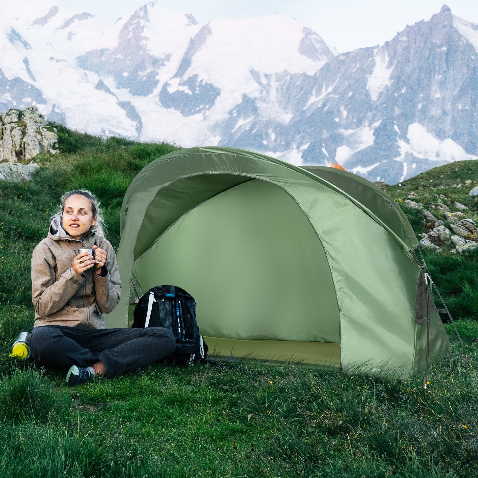 Cot Elevated Compact Tent Set with External Cover by GemGear in green for camping on Tampa Home & Garden Store